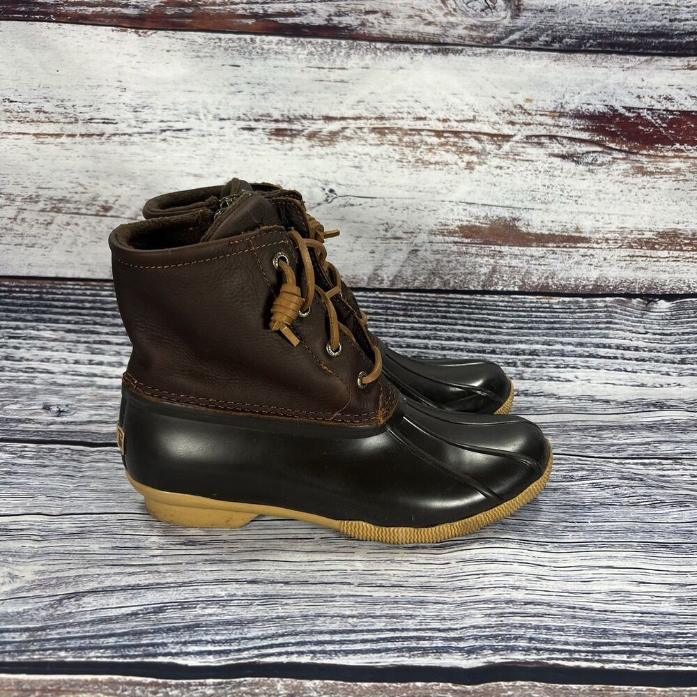 Sperry Saltwater Brown Leather Rain Duck Boots Shoes, Women's Size 6.5